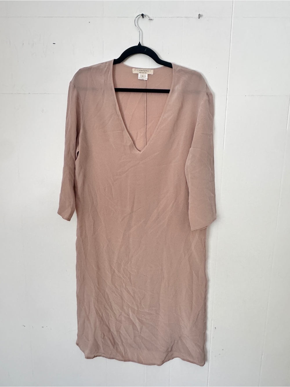 Anne Valerie Hash Paris 100% silk v neck shift dress- size M
